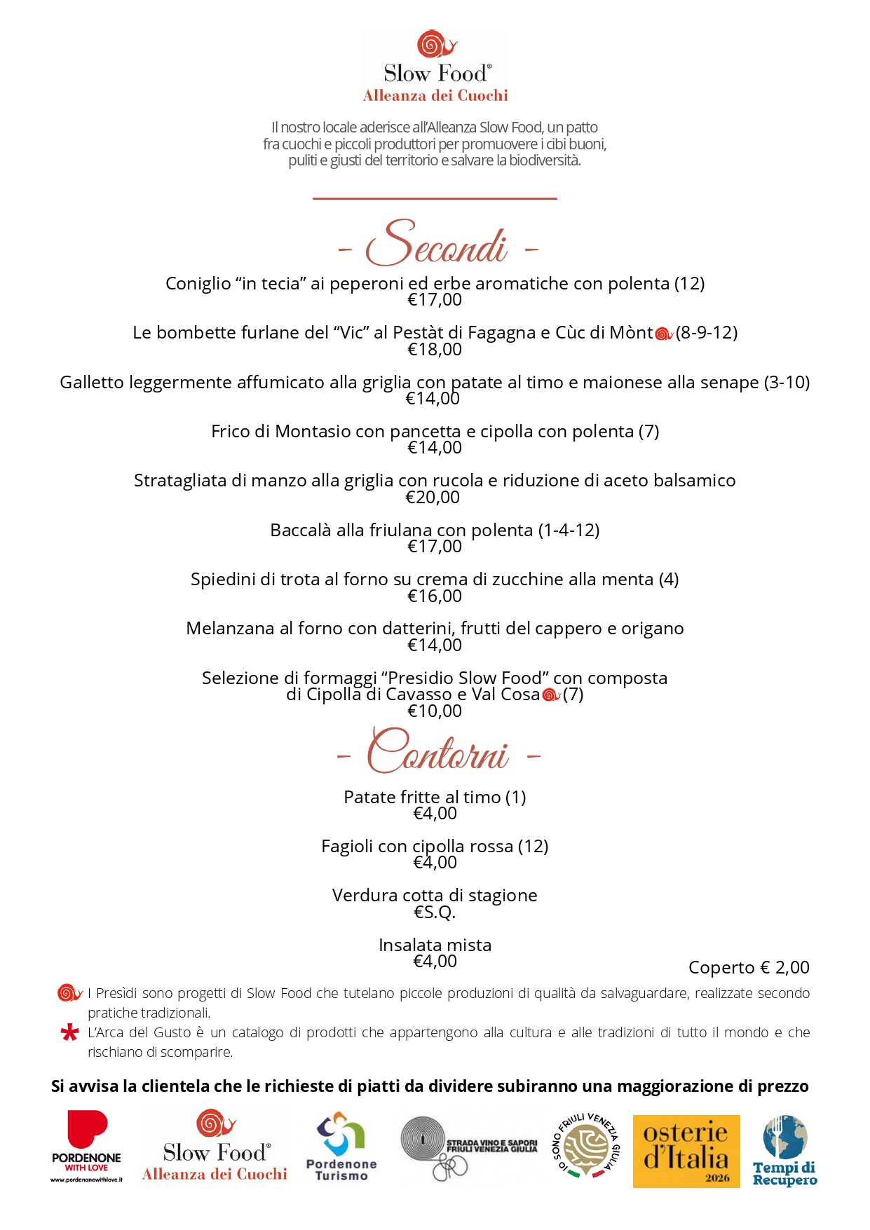 Menu giugno 2026 estate Osteria Turlonia Fiume Veneto Pordenone