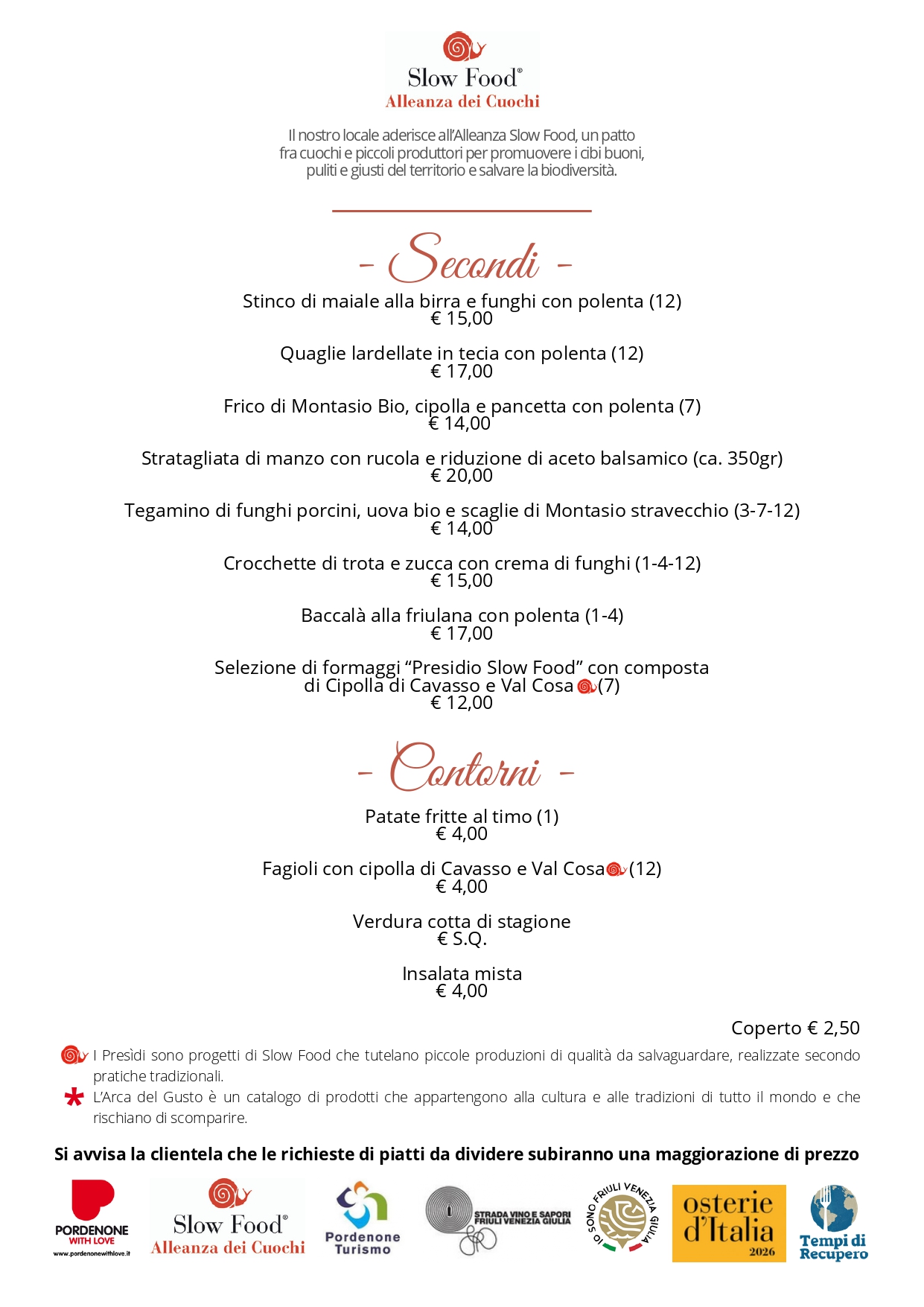 Menu settembre 2026 estate Osteria Turlonia Fiume Veneto Pordenone